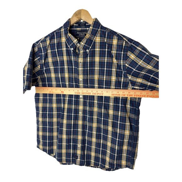 Abercrombie & Fitch Muscle Shirt Button Up Blue Plaid Short Sleeve Mens Size L - Picture 9 of 12